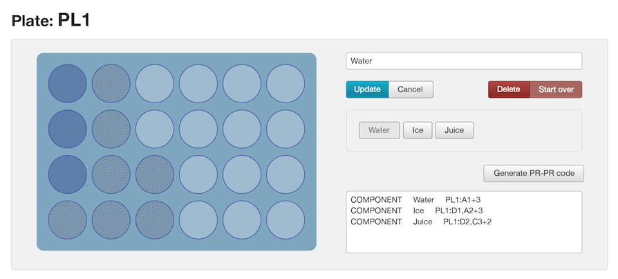 Plate editor with sample wells and controls for configuring a plate.
