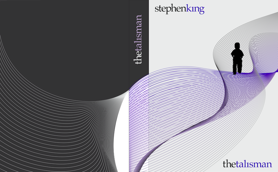 Book-cover design for The Talisman using a curved paper form and a silhouetted figure.