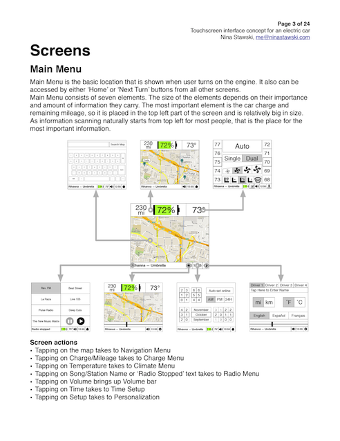 Documentation explaining the proposed touchscreen layout and its main regions.